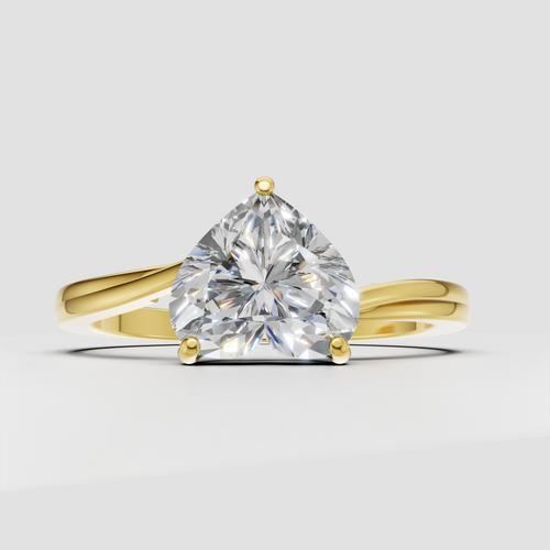 Heart cut diamond engagement ring with four-prong solitaire setting in polished yellow gold