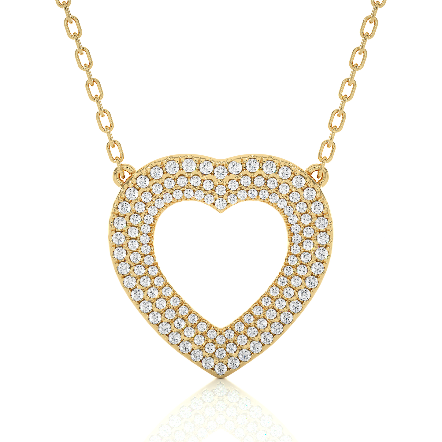 Multi Row Pave Heart Lab Diamond Pendant Necklace