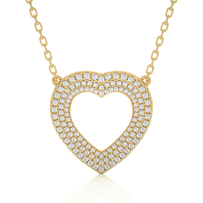 Multi Row Pave Heart Lab Diamond Pendant Necklace