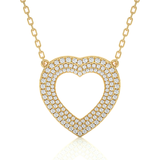Multi Row Pave Heart Lab Diamond Pendant Necklace