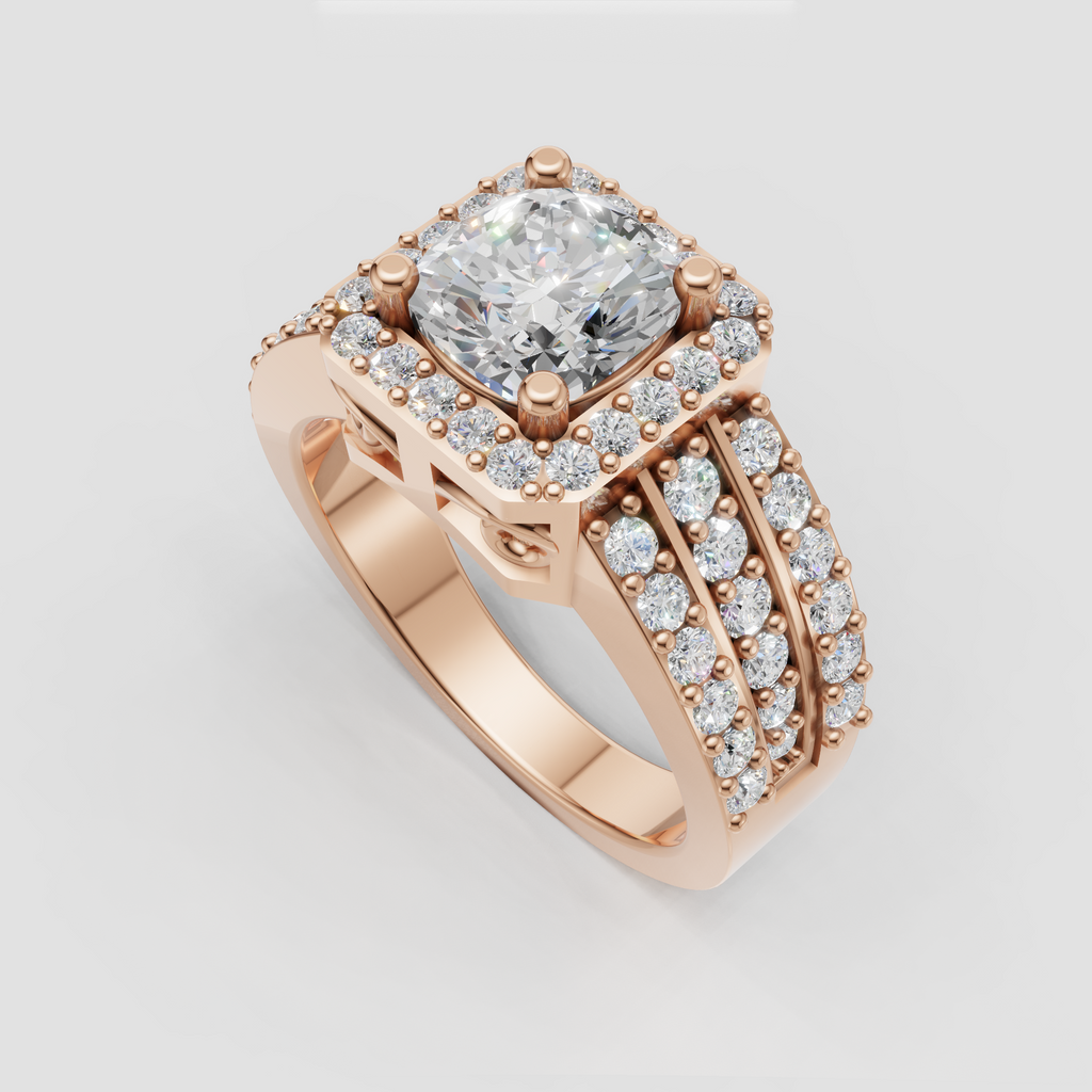 Pave split-shank cushion diamond engagement ring