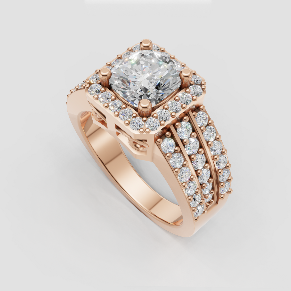 Pave split-shank cushion diamond engagement ring