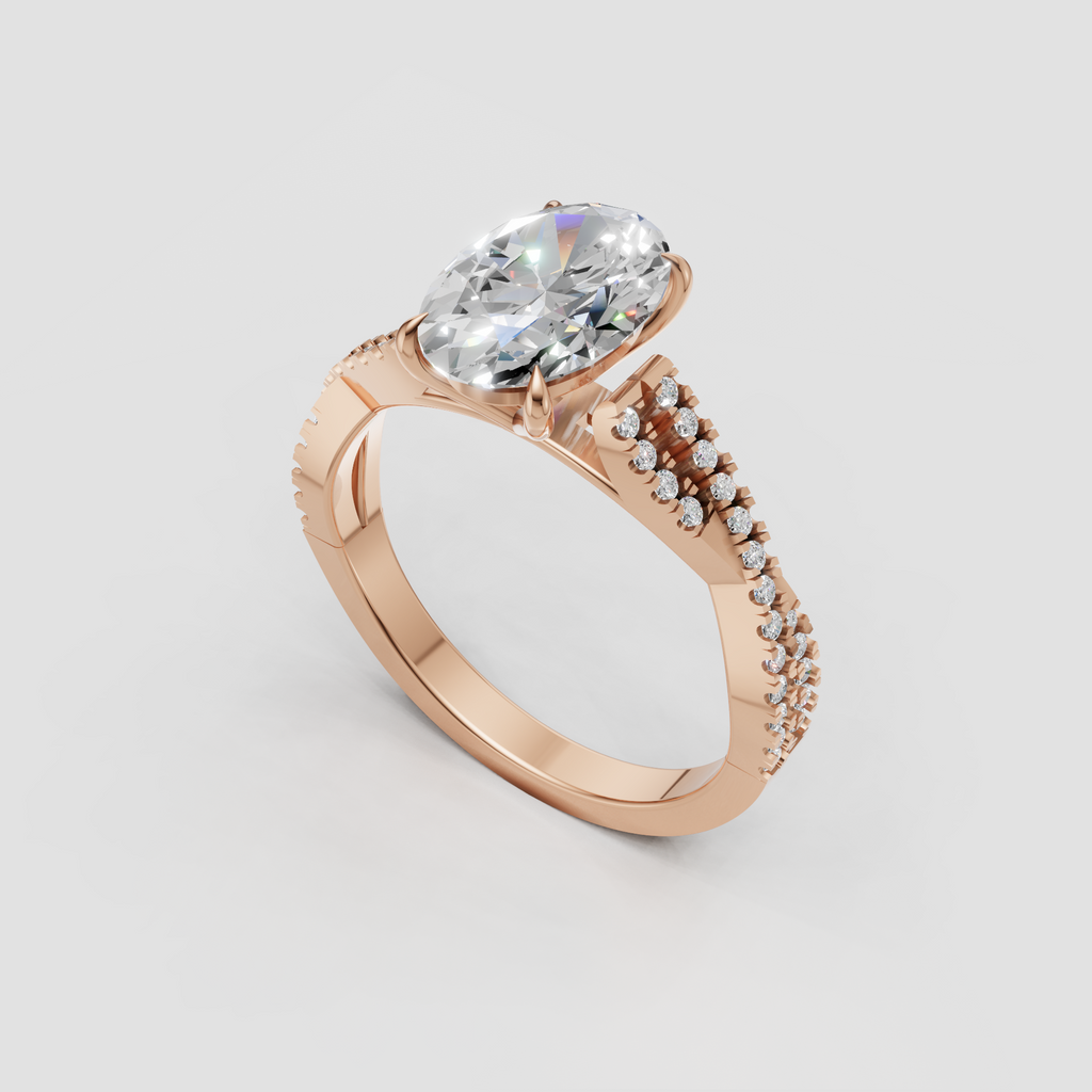 Pear diamond bridal ring in polished yellow gold with side stones