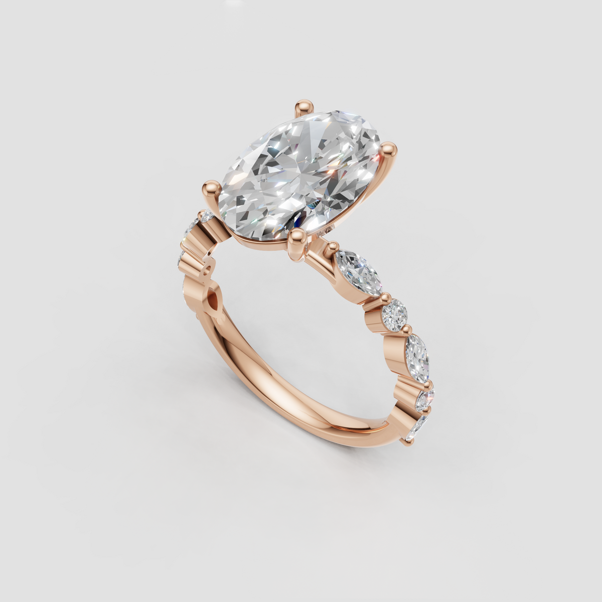 Elegant oval cut diamond ring side profile
