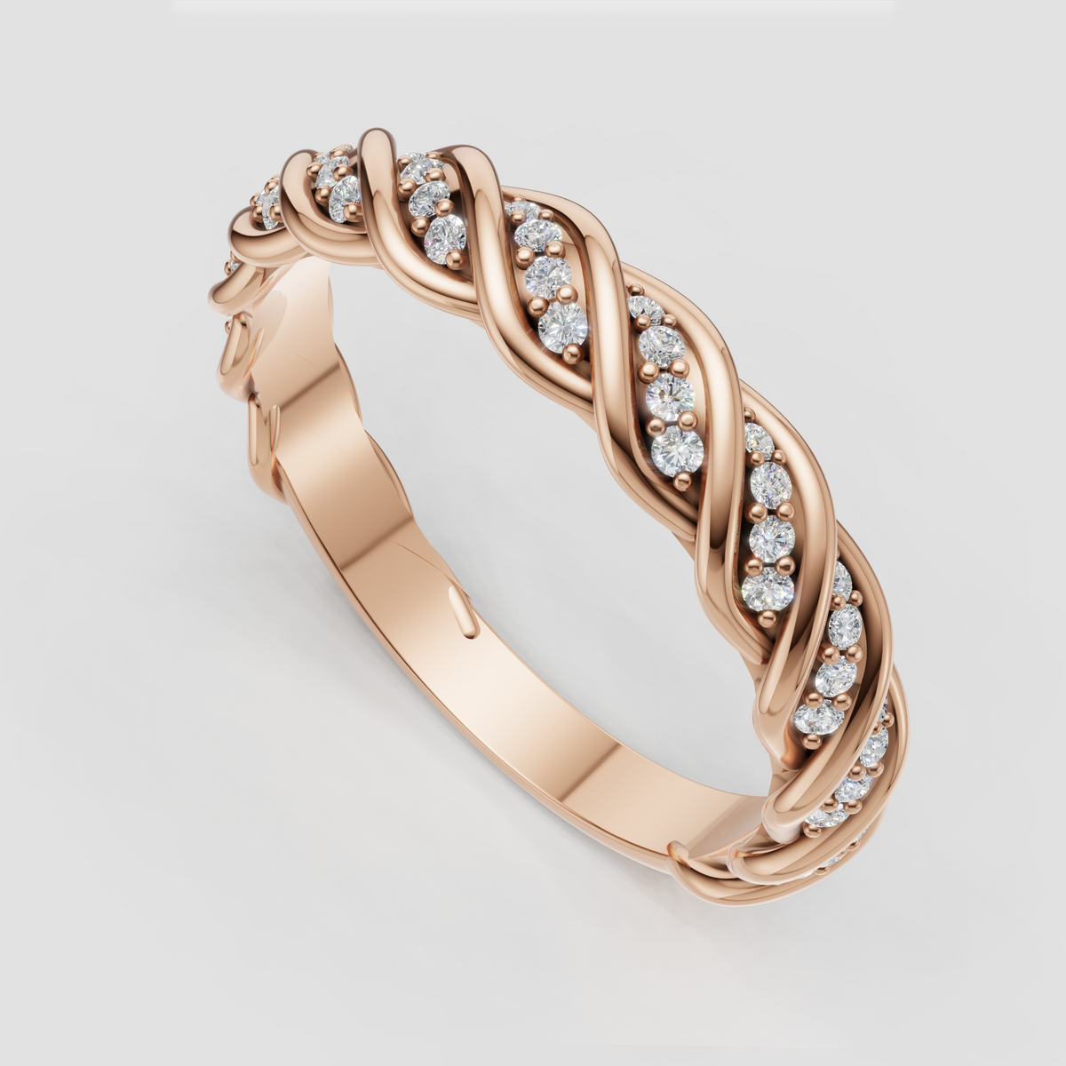 Round cut diamond braided ring