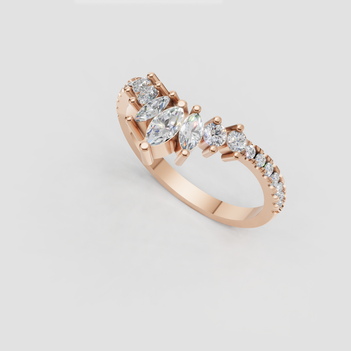 Yellow gold diamond wedding ring with marquise center stones