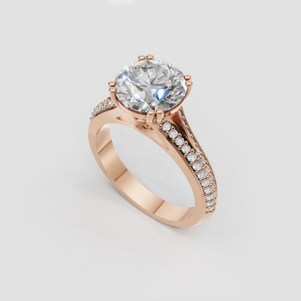 Brilliant Round Cut Diamond ring with luxurious bead-set pavé band