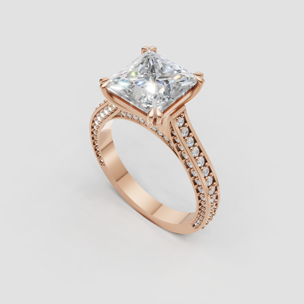 Vintage inspired princess diamond split shank ring