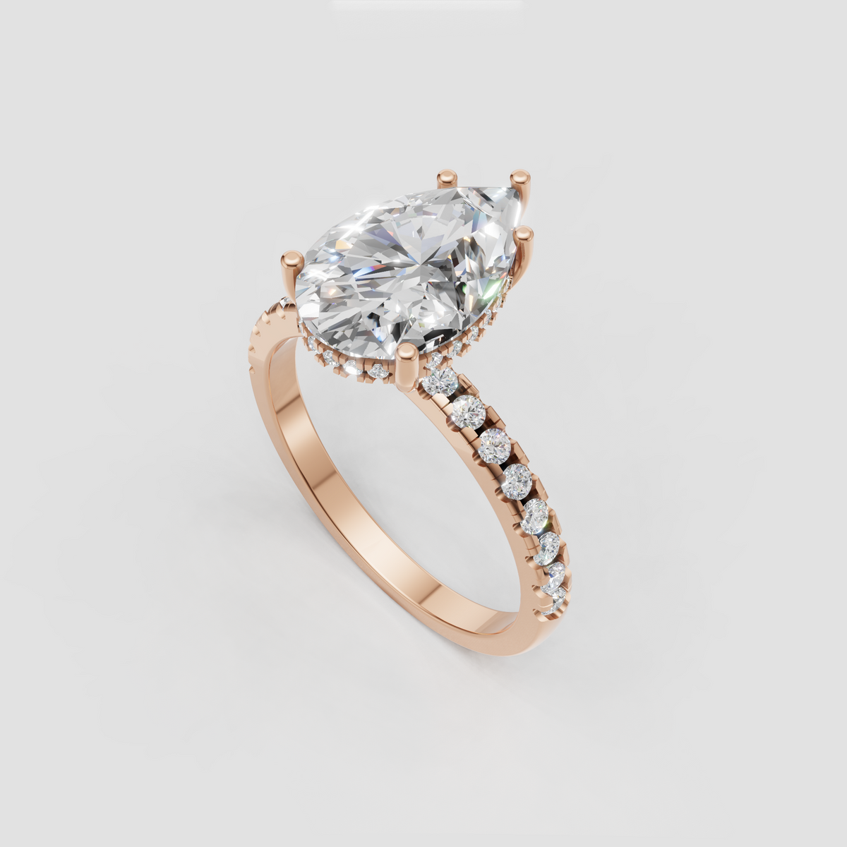 Pear brilliant Diamond engagement ring shown from the front