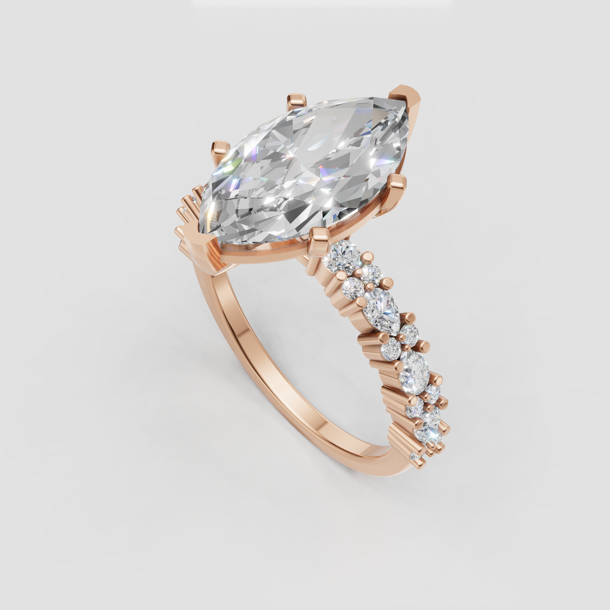 Marquise center diamond with pear side stones