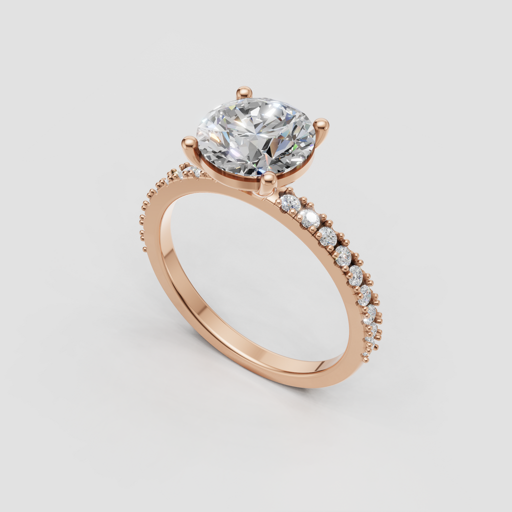 Round diamond engagement ring with round diamond shoulder accents