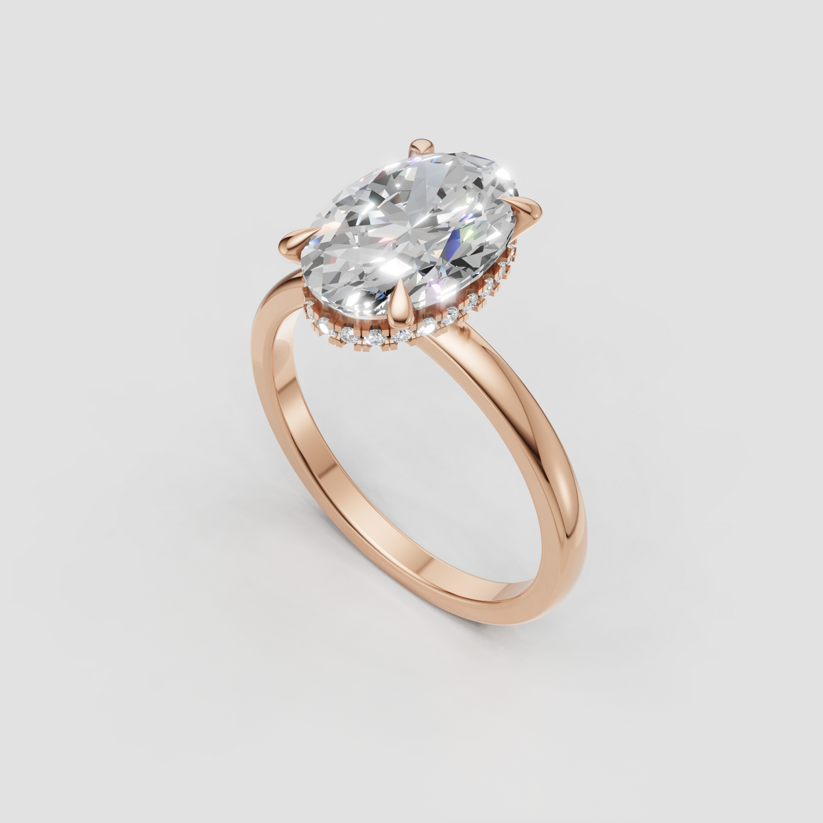 Oval cut diamond bridal ring in polished yellow gold
