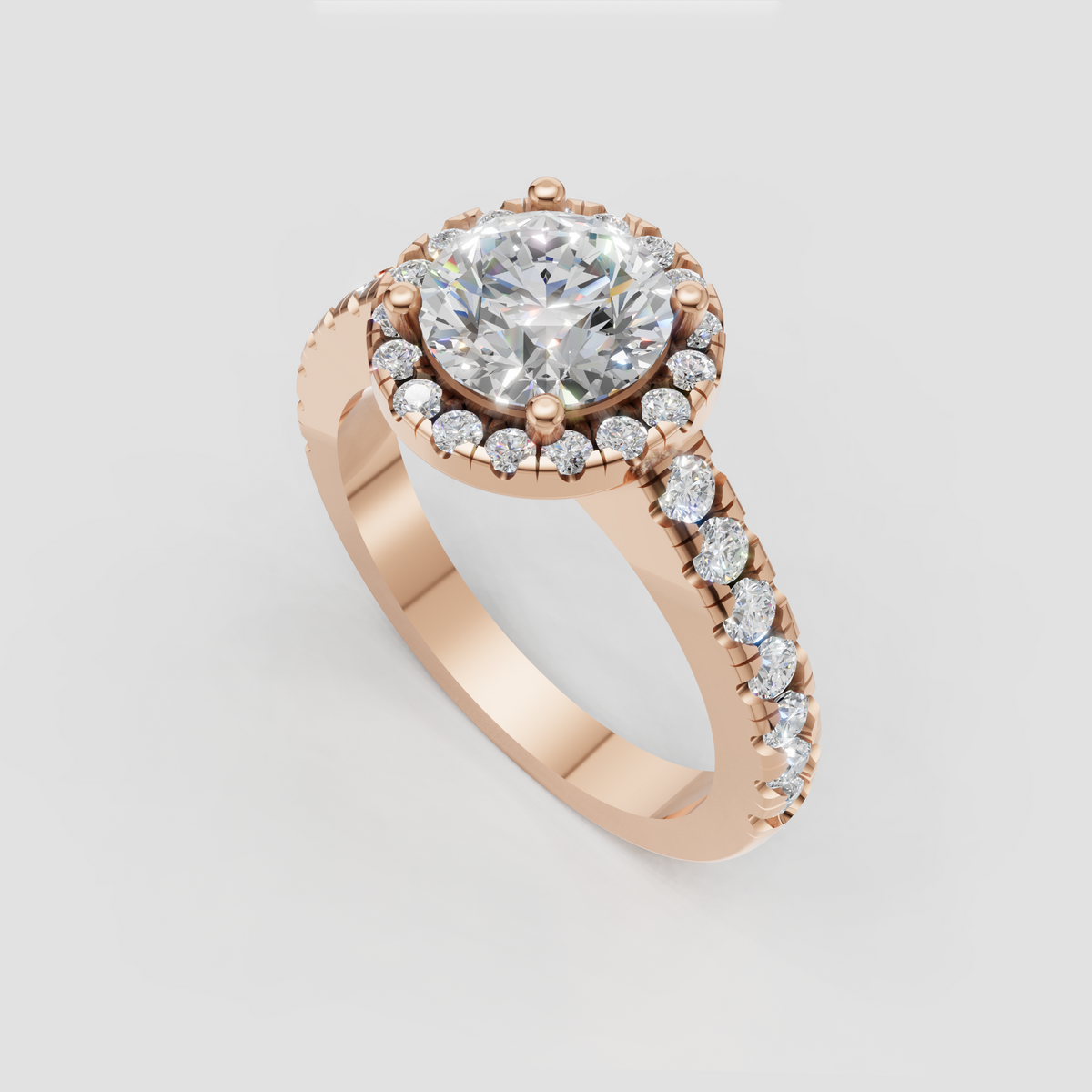 Classic yellow gold halo engagement ring with round center stone