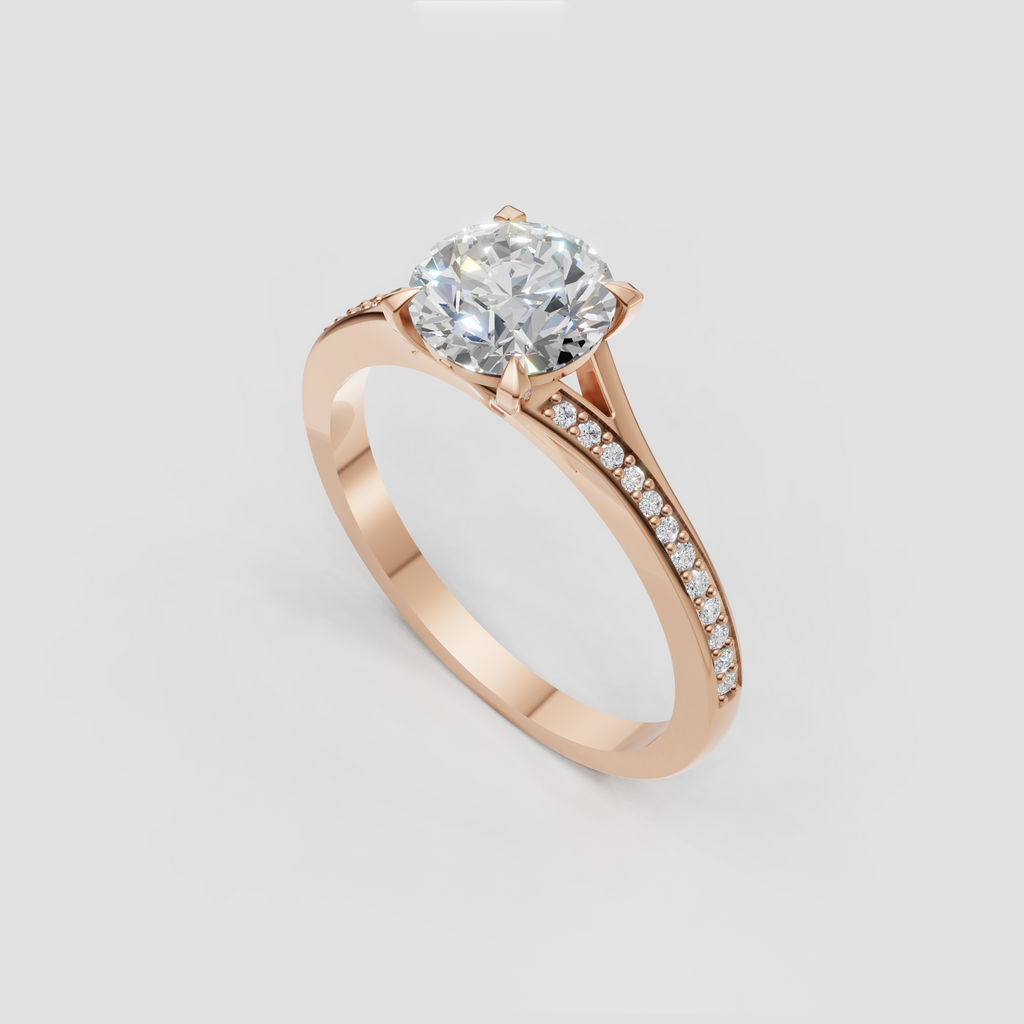 Round diamond engagement ring with elevated cathedral shoulders