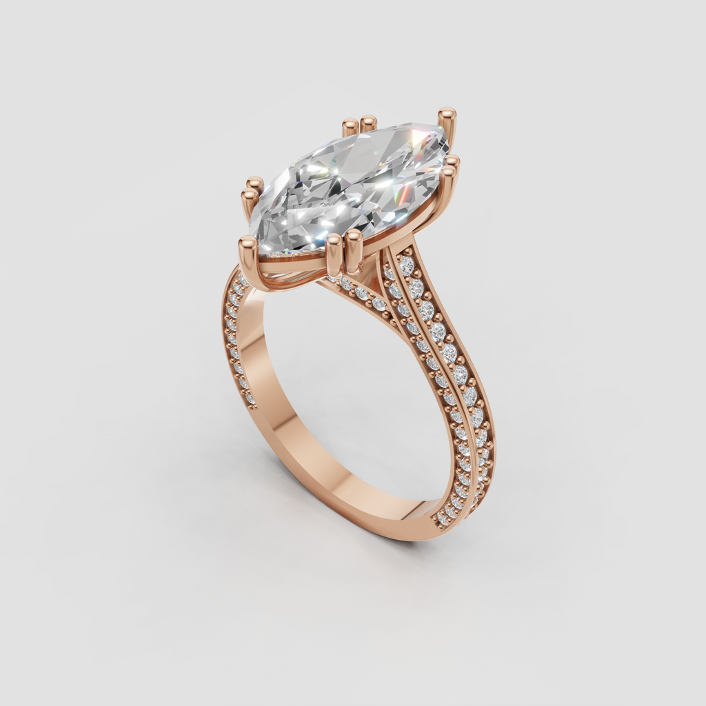 Contemporary marquise Diamond engagement ring in yellow gold