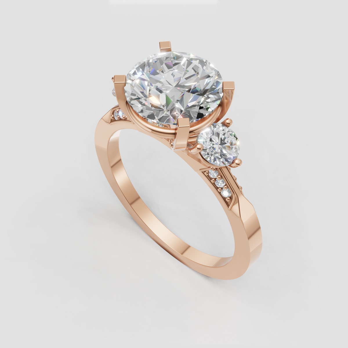 Elegant yellow gold round diamond engagement ring with three-stone design