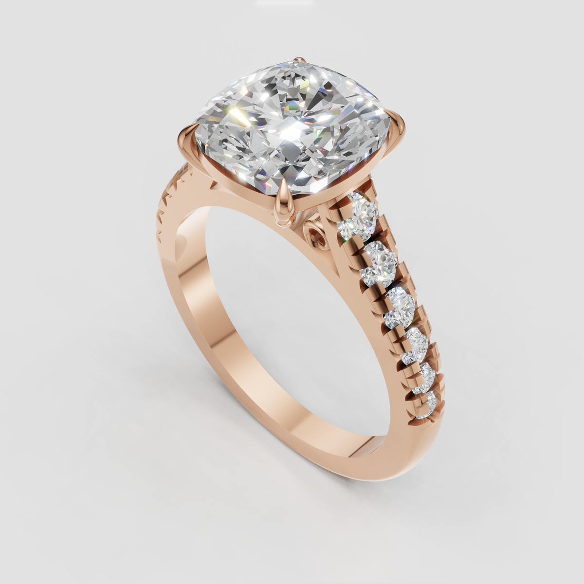 Vintage style cushion cut diamond ring in yellow gold