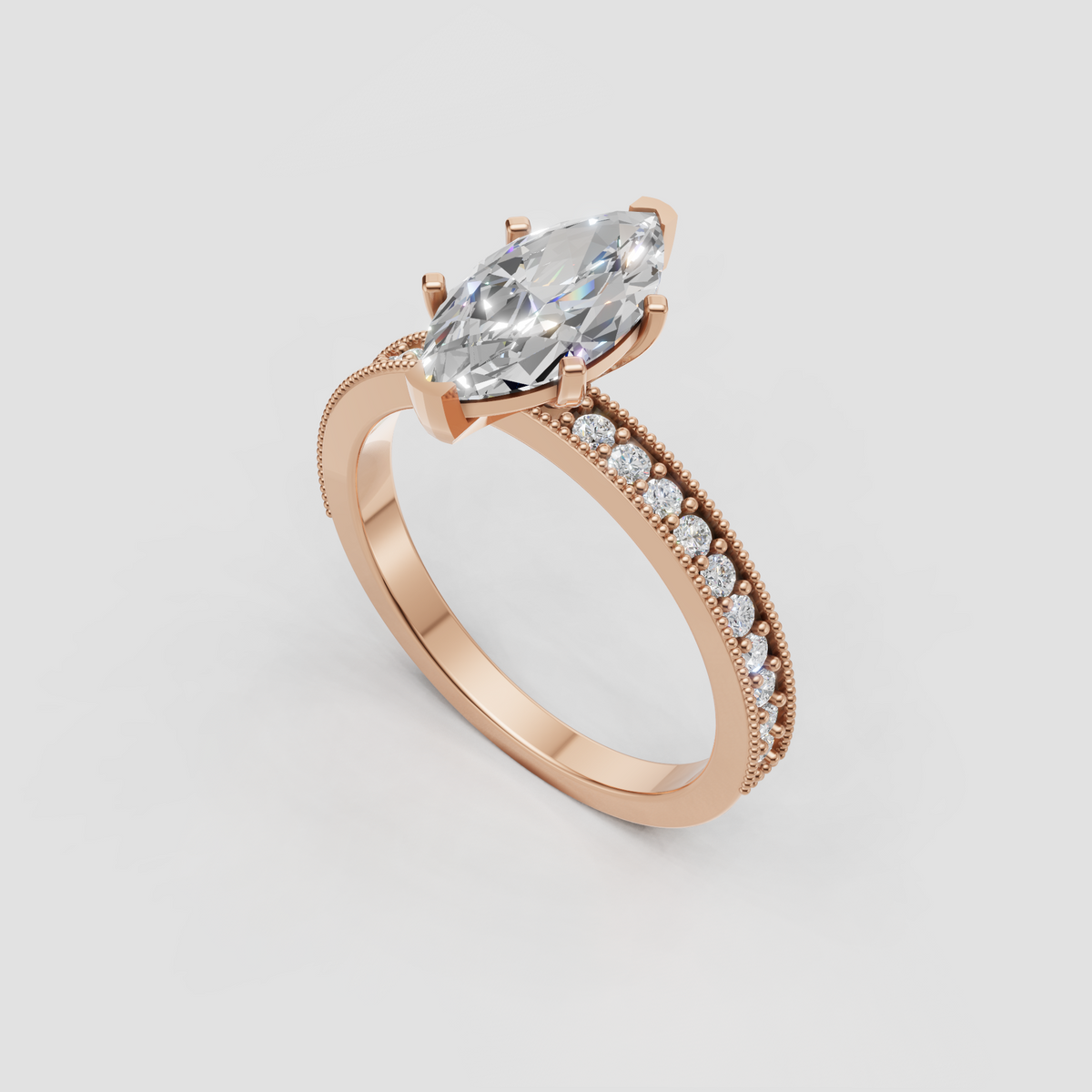 Luxury marquise cut diamond engagement ring in polished yellow gold