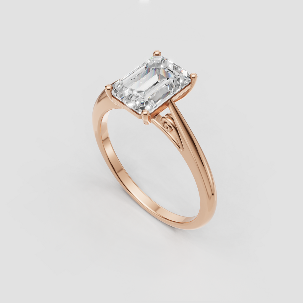 Vintage inspired emerald cut solitaire diamond ring