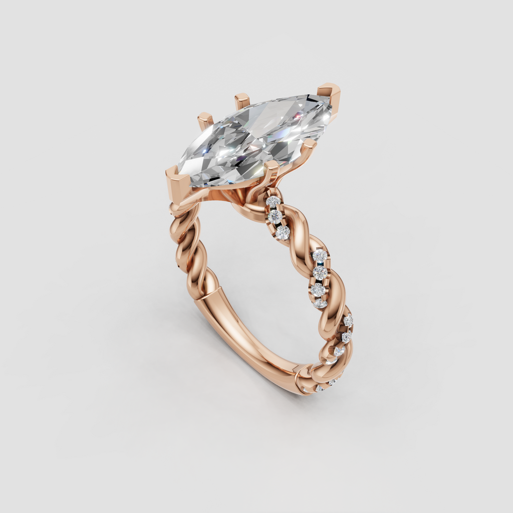 Six-prong marquise diamond engagement ring with sparkling side stones