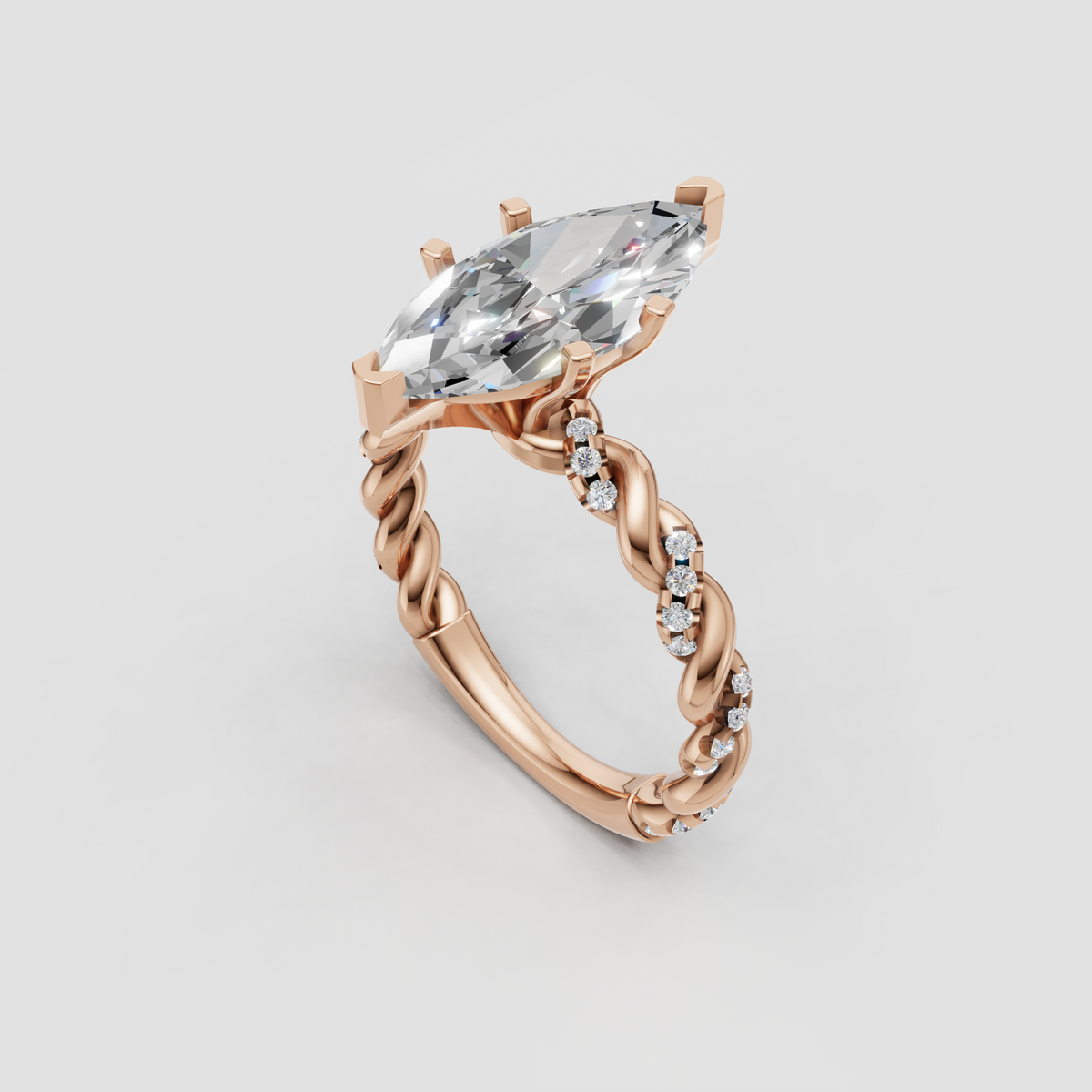 Six-prong marquise diamond engagement ring with sparkling side stones