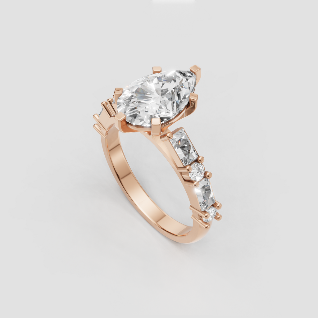 Elegant pear cut bridal ring with round side diamonds