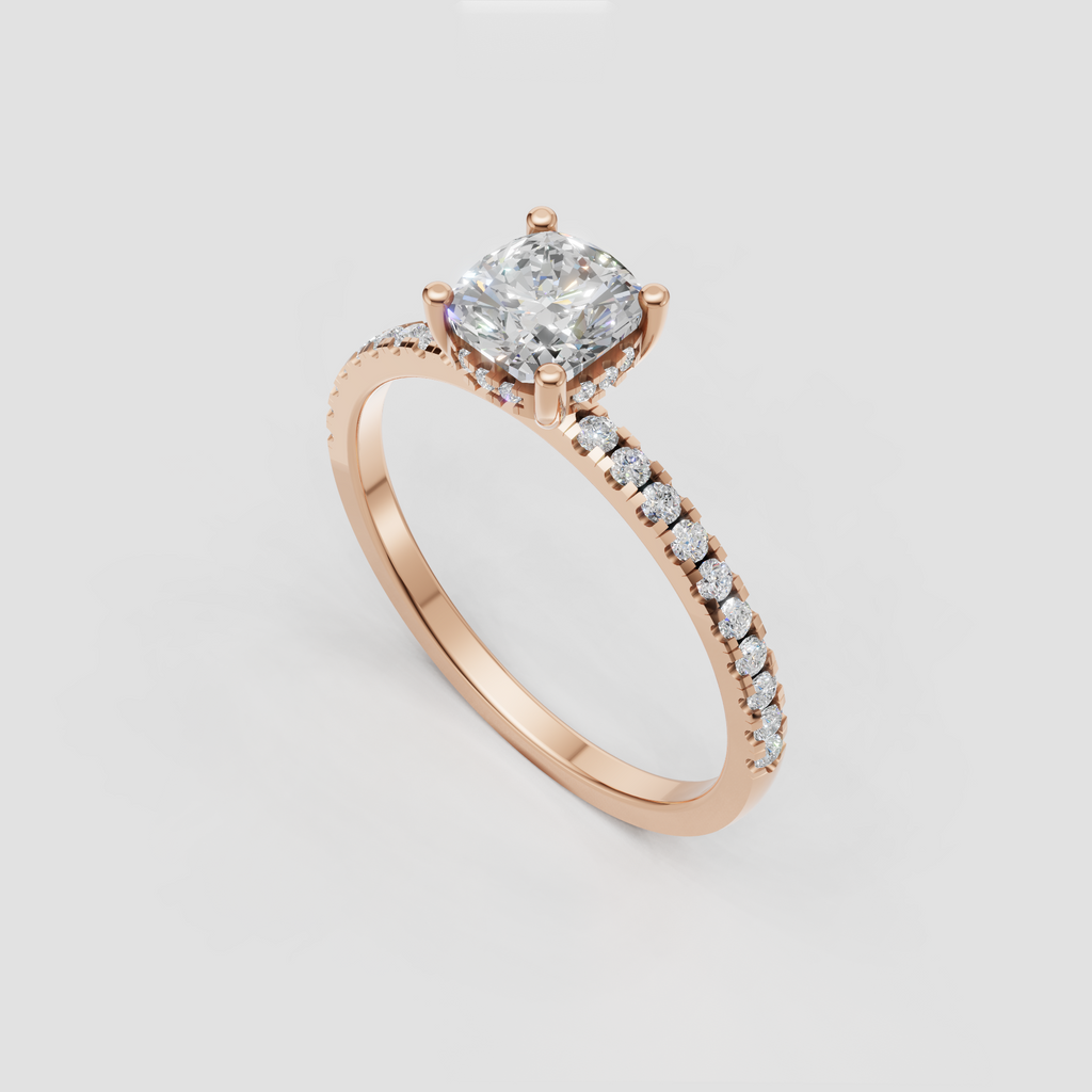 Luxury cushion diamond hidden halo ring with polished yellow gold band