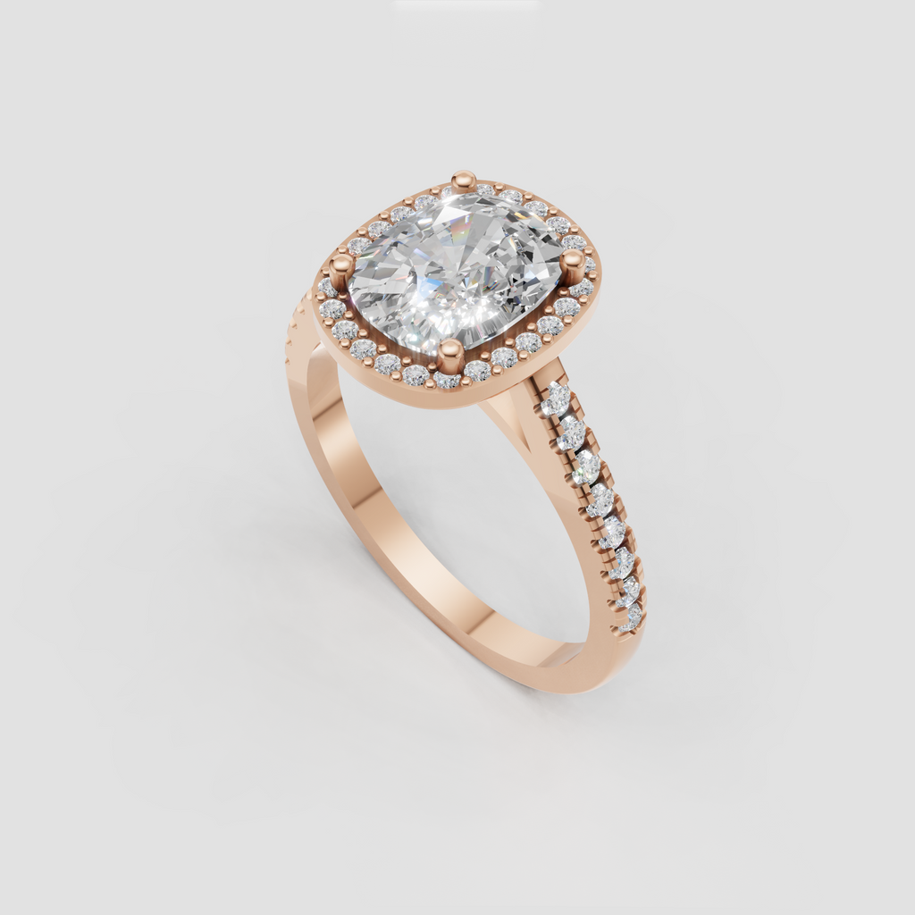 Oval canter stone diamond ring with pavé-set shoulders