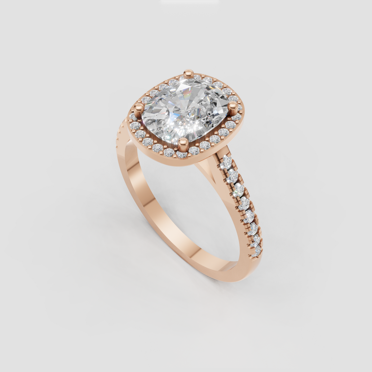 Oval canter stone diamond ring with pavé-set shoulders