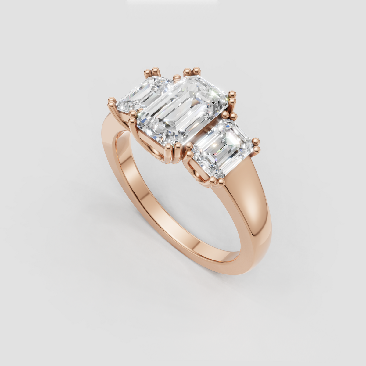 Emerald cut Diamond ring with substantial polished shank
