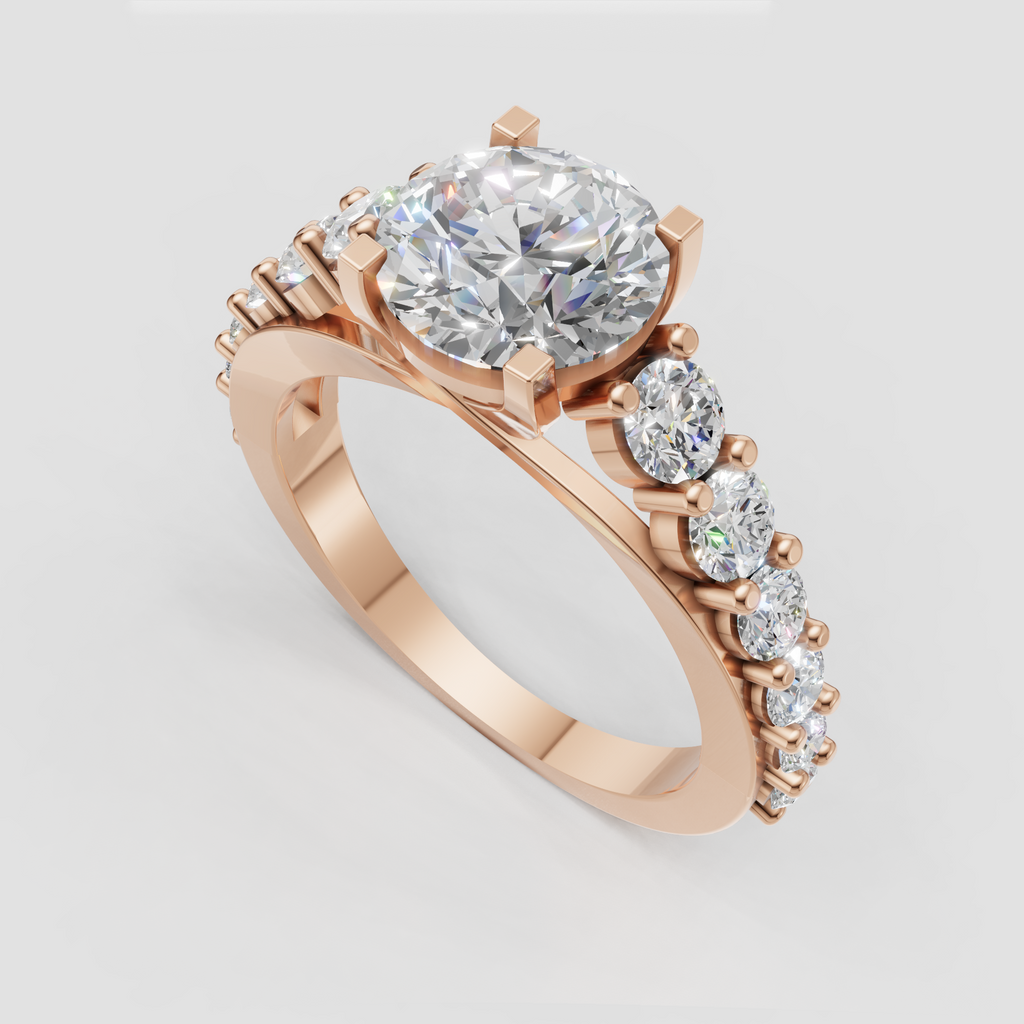 Modern crossover diamond ring with round accent stones