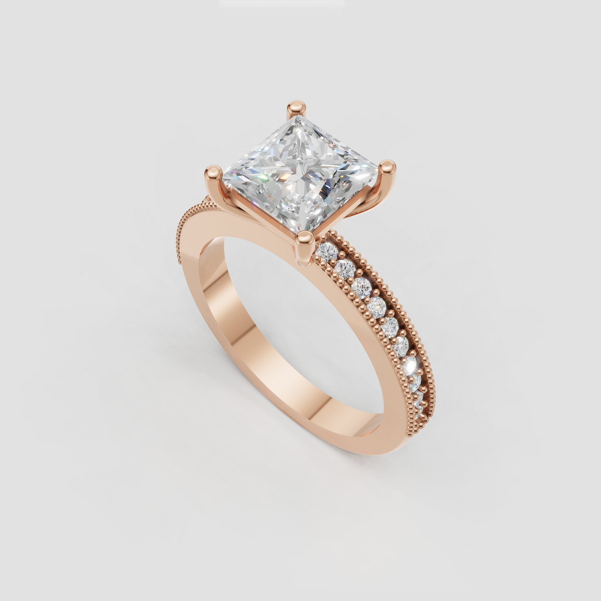 Vintage princess diamond engagement ring with channel-style side stone detailing