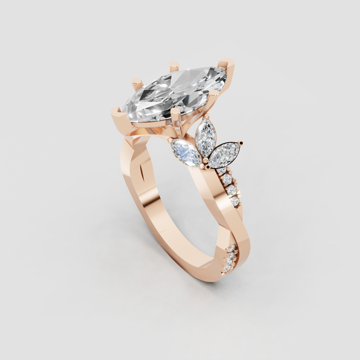 Statement marquise diamond engagement ring with prong-set center