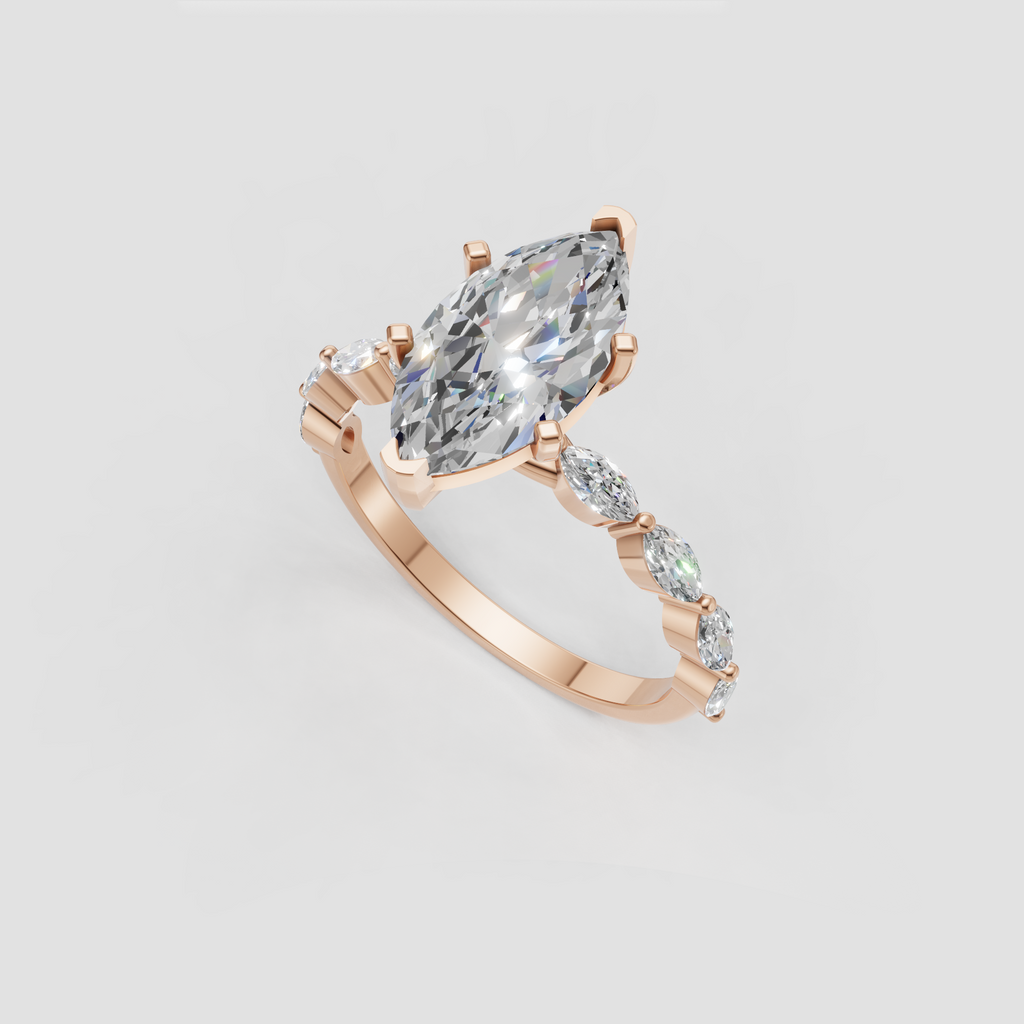 Marquise center stone with sculpted gold prong setting