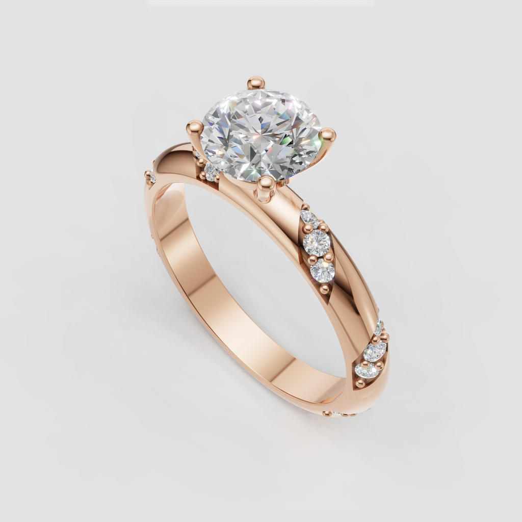 Round diamond prong engagement ring viewed from the front
