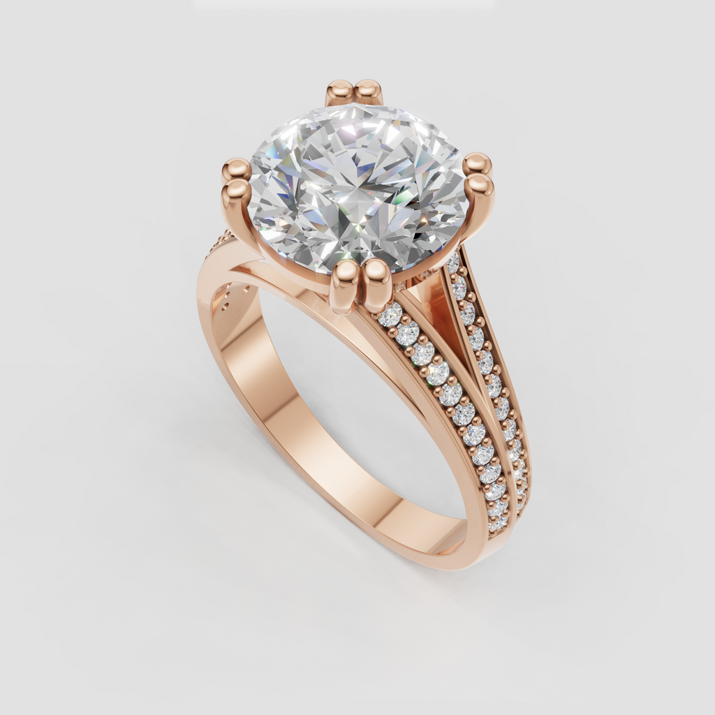 Luxury round diamond engagement ring with crossover band detail