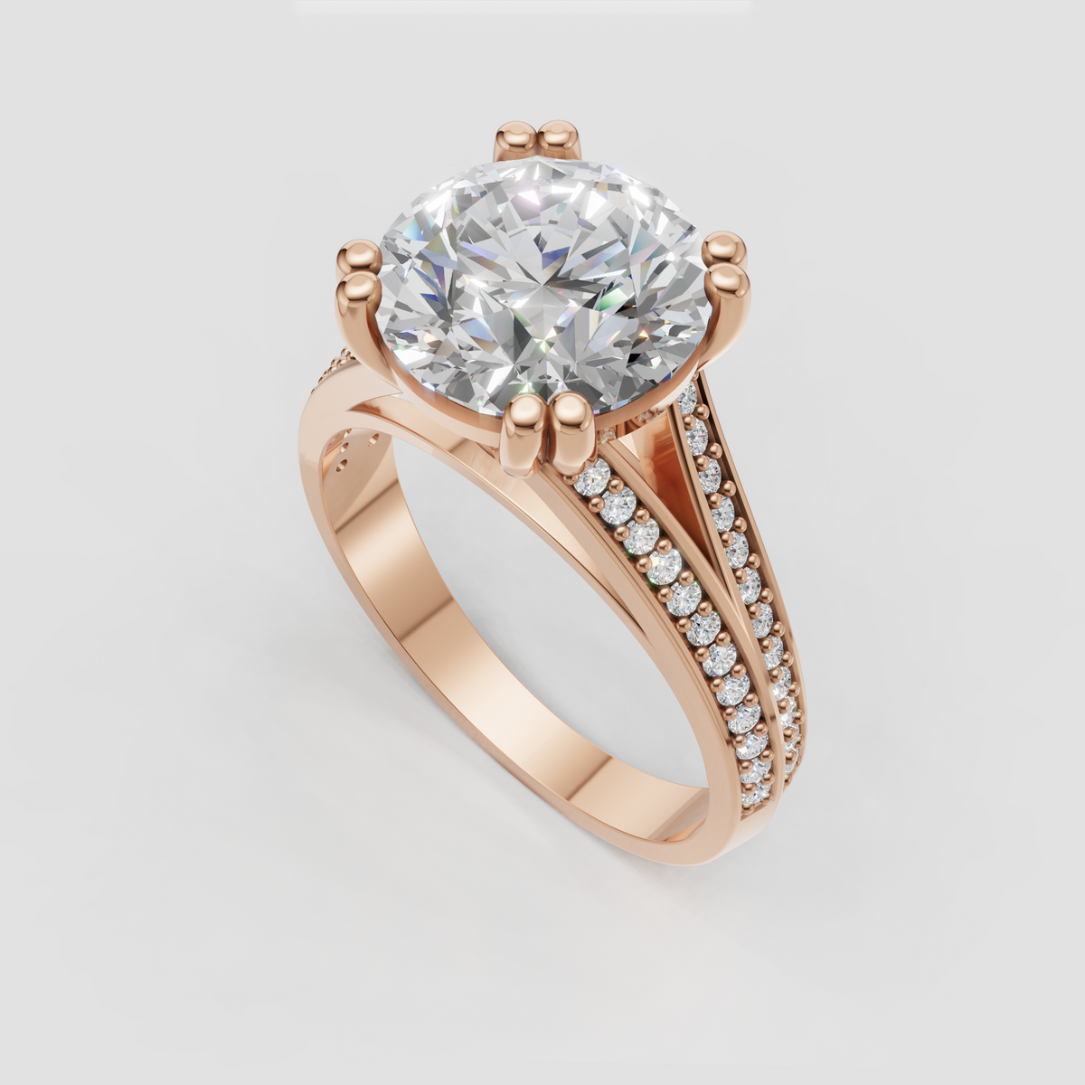 Luxury round diamond engagement ring with crossover band detail