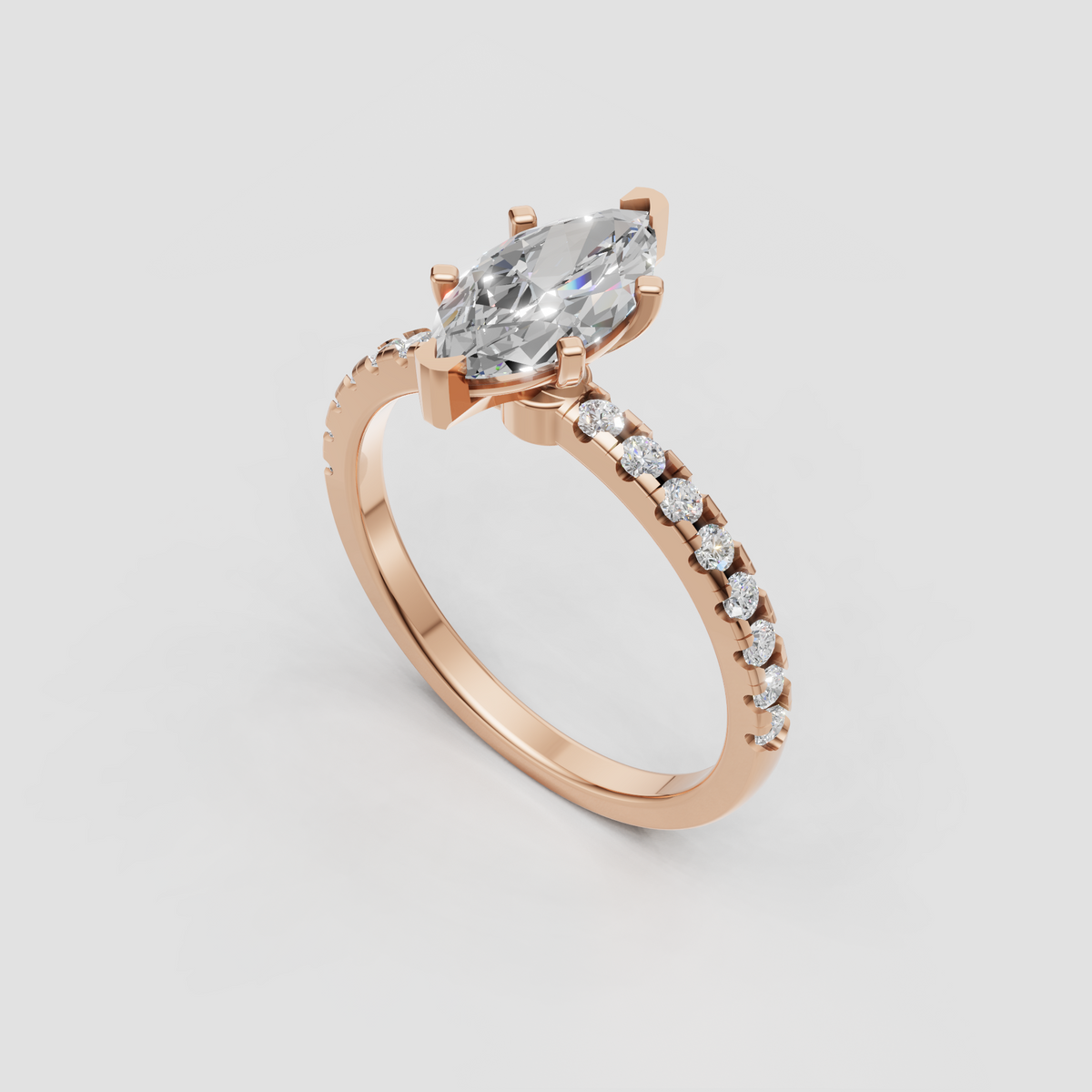 Elegant marquise diamond ring with sparkling pavé shoulders