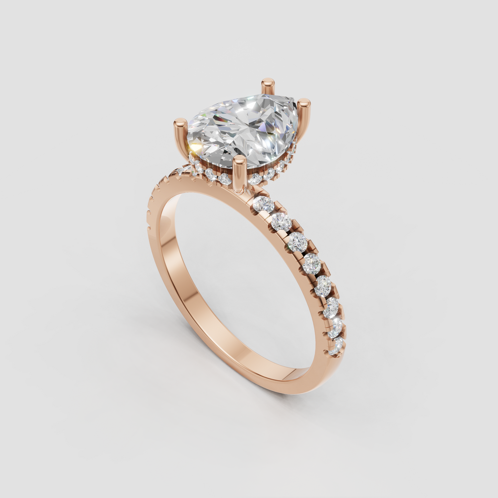 Luxury pear shaped diamond engagement ring with prong setting
