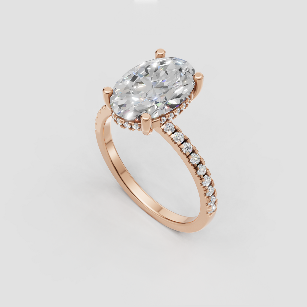 Elegant oval diamond ring with hidden accent halo