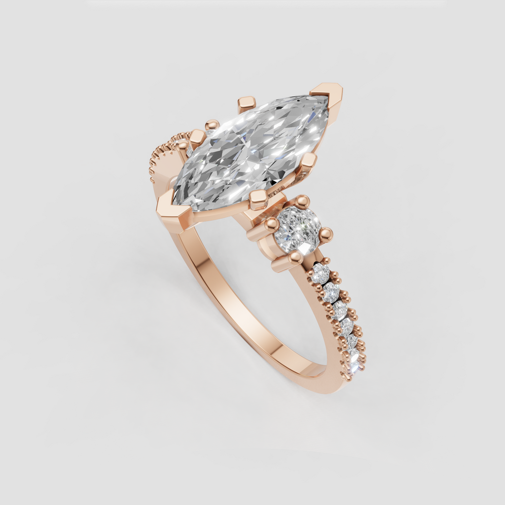 Luxury elongated marquise cut engagement ring in polished gold