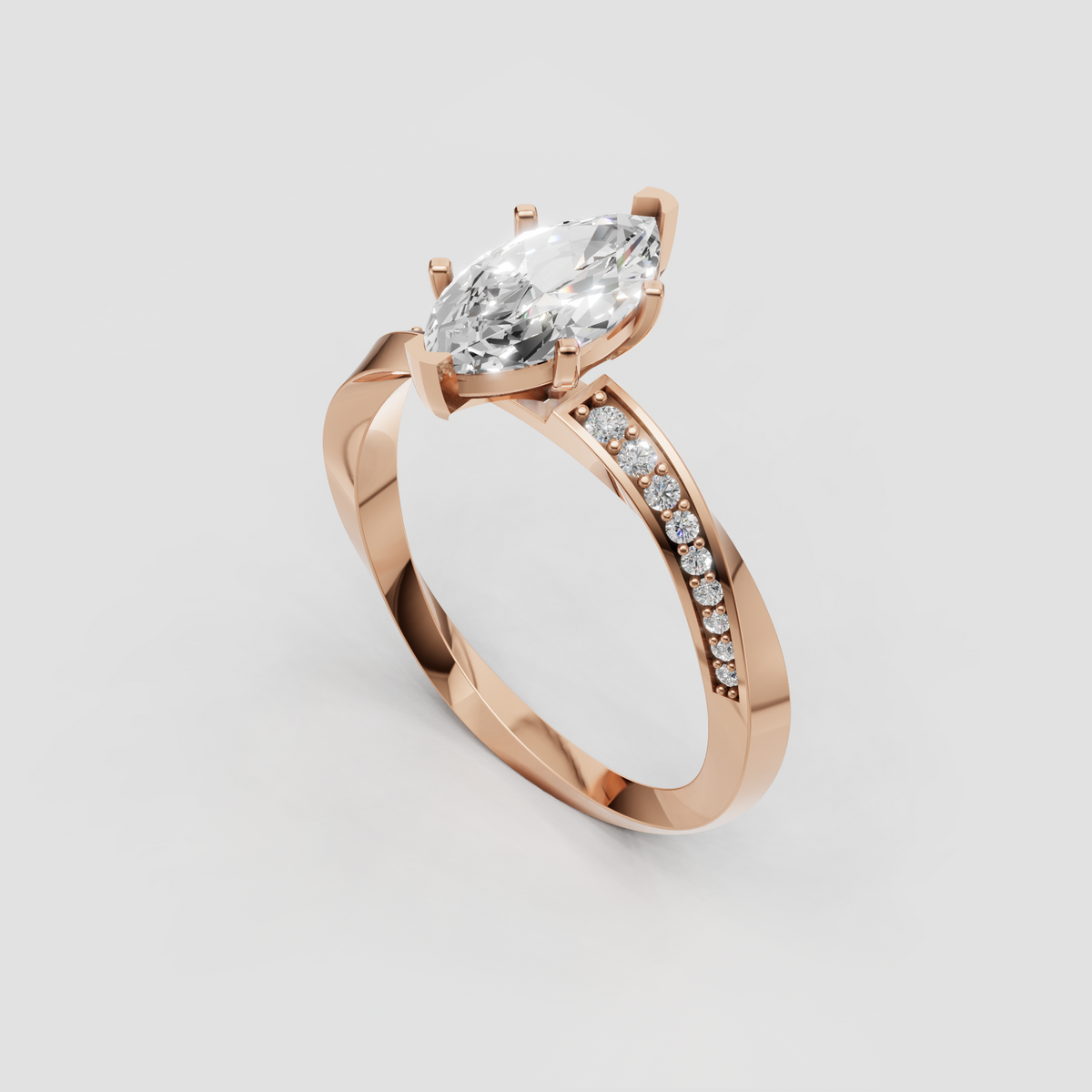 Yellow gold marquise engagement ring with round diamond side accents