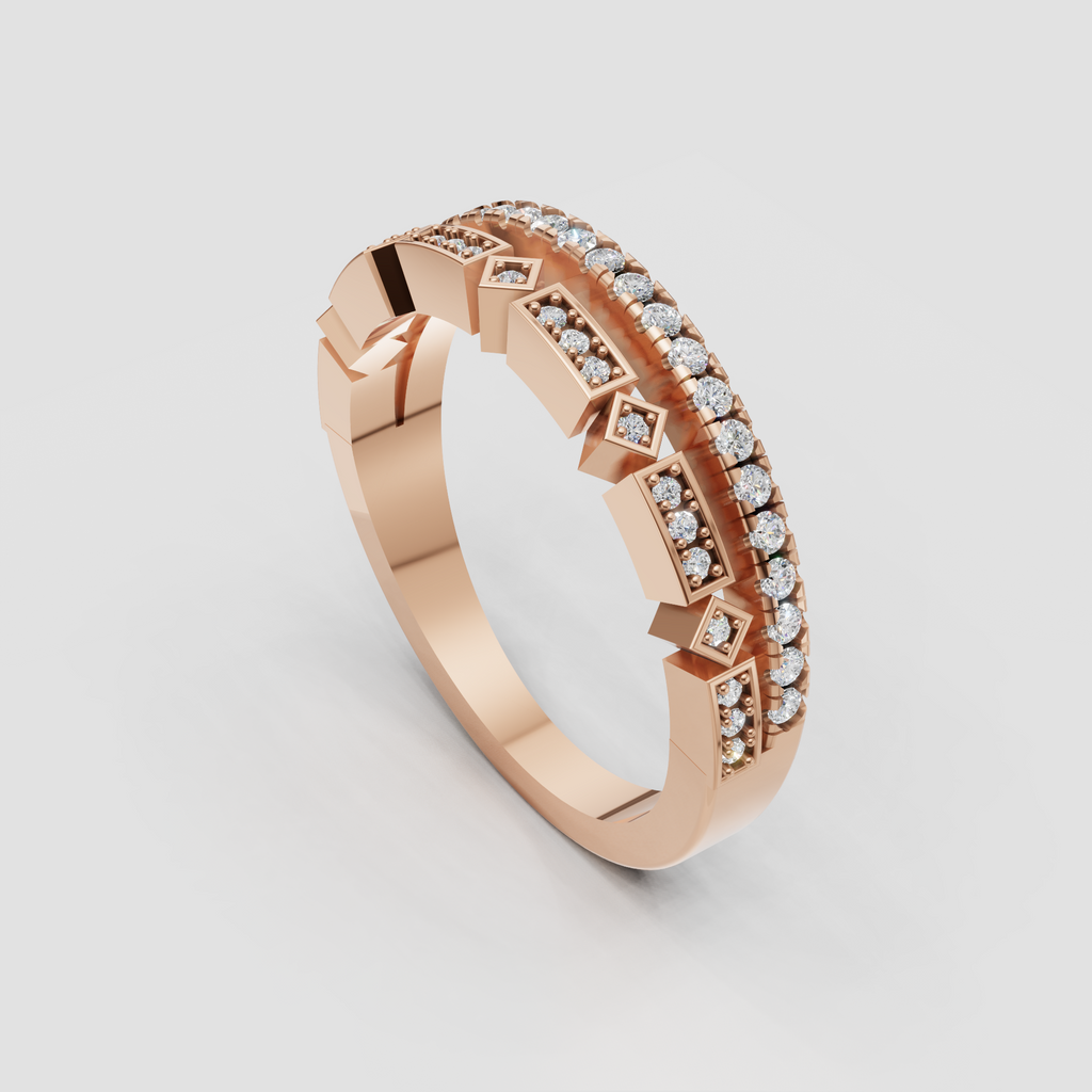 Luxury yellow gold eternity band with geometric diamond accents