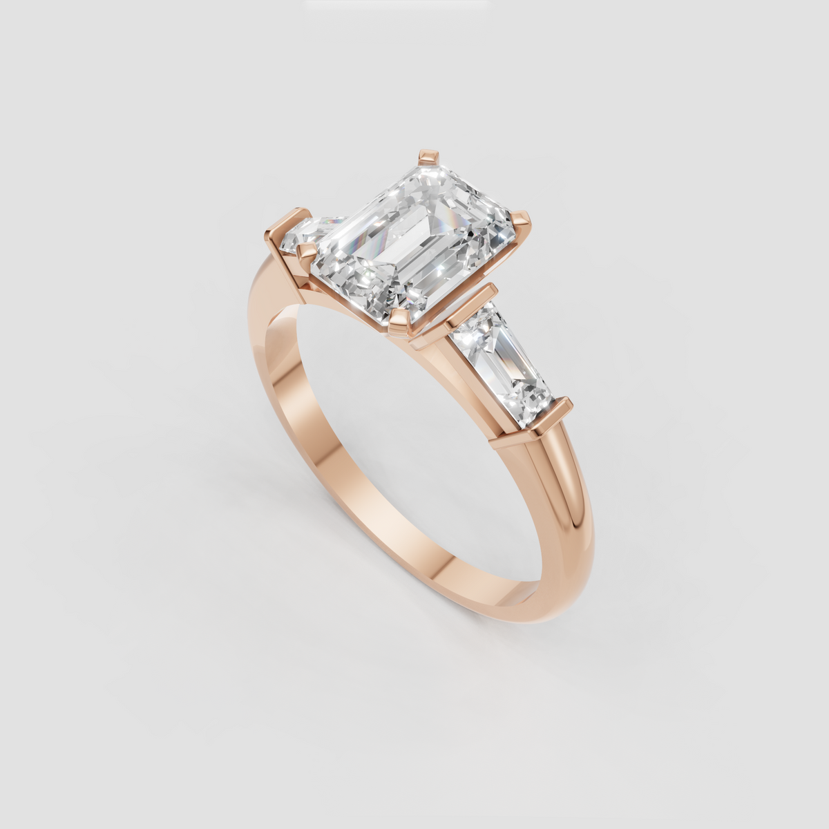 Emerald cut diamond engagement ring with sleek architectural design