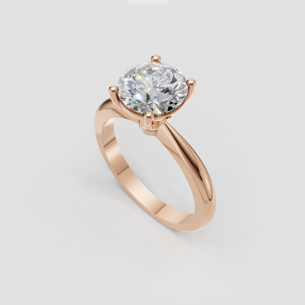 Polished yellow gold solitaire ring with round brilliant diamond center