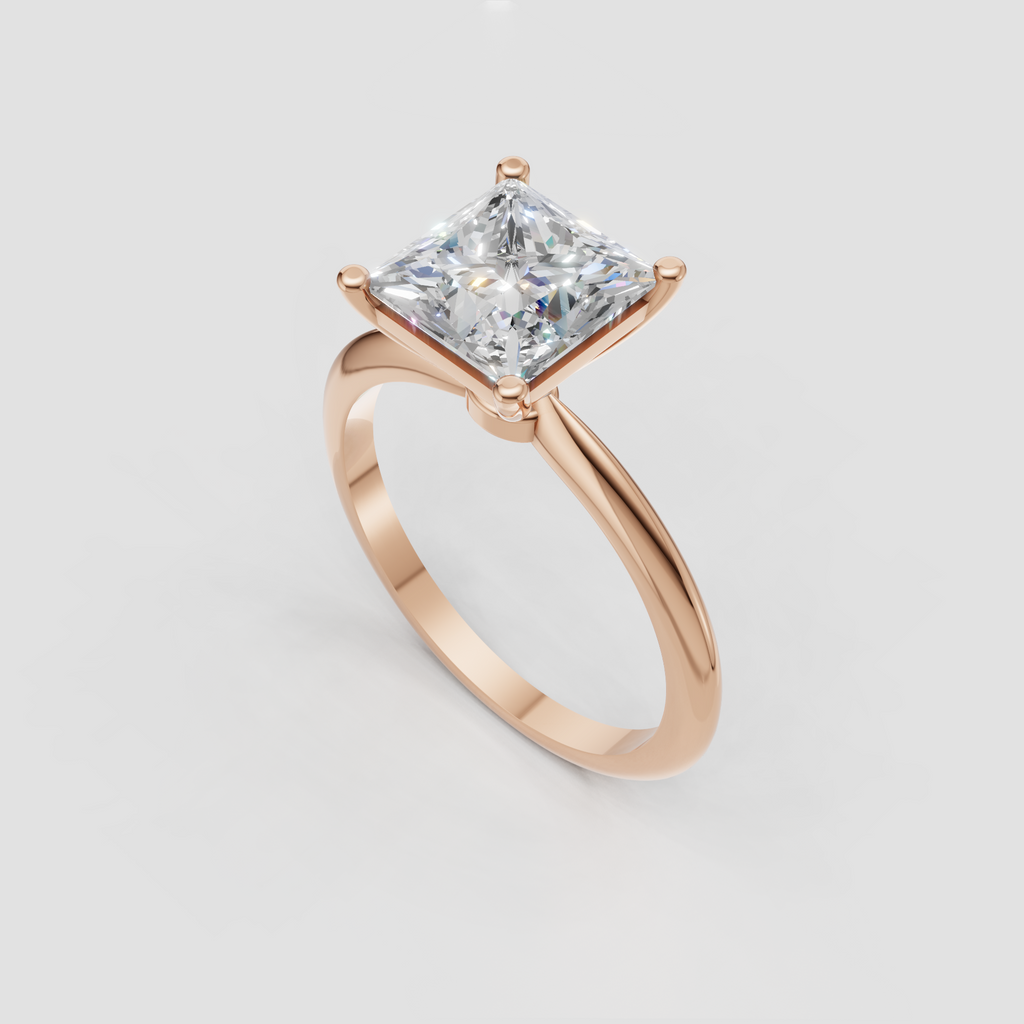 Timeless princess cut diamond engagement ring with sleek rounded polished shank