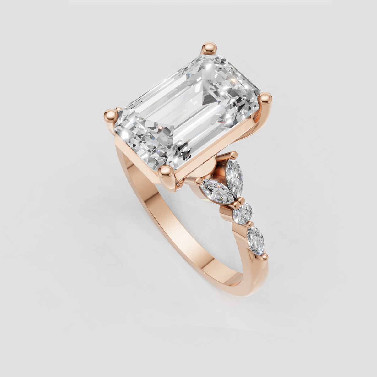 Sophisticated split shank emerald diamond ring