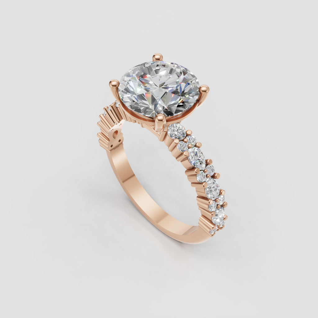 Sophisticated round diamond engagement ring with prong-set center