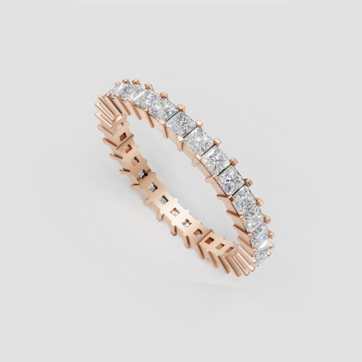 Princess cut diamond eternity ring showing continuous stone coverage