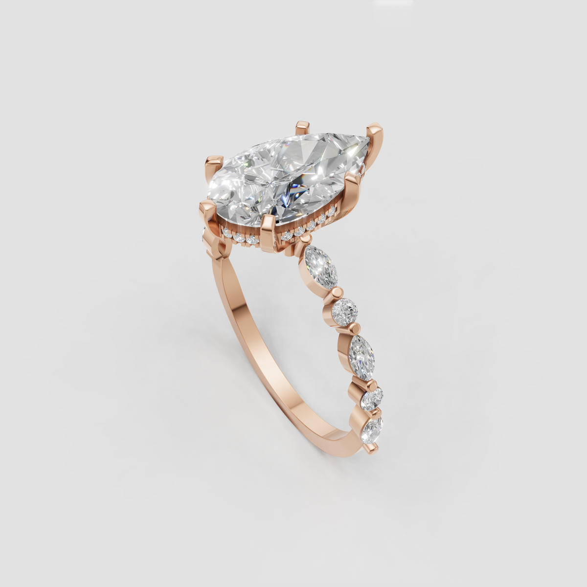 Elegant marquise cut ring with hidden diamond halo